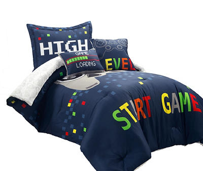 Navy Video Games Reversible Twin 4-Piece Comforter Set
