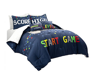 Navy Video Games Reversible Full/Queen 5-Piece Comforter Set