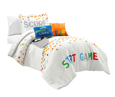 White & Orange Video Games Reversible Twin 4-Piece Comforter Set