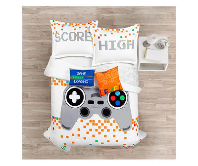 White & Orange Video Games Reversible Full/Queen 5-Piece Comforter Set