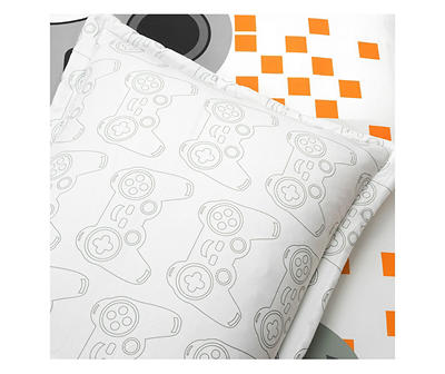 White & Orange Video Games Reversible Full/Queen 5-Piece Comforter Set