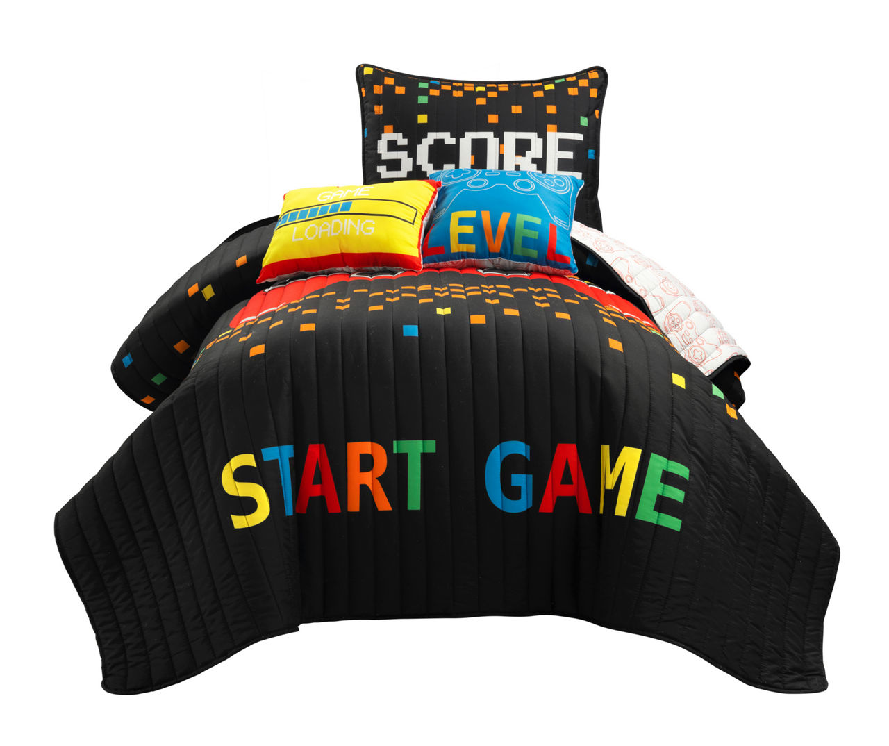 Black & Red Video Games Reversible Twin 4-Piece Quilt Set