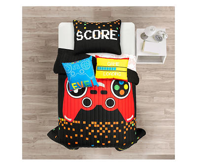 Black & Red Video Games Reversible Twin 4-Piece Quilt Set