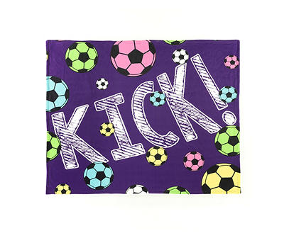 "Kick!" Purple Soccer Sherpa Throw, (50" x 60")