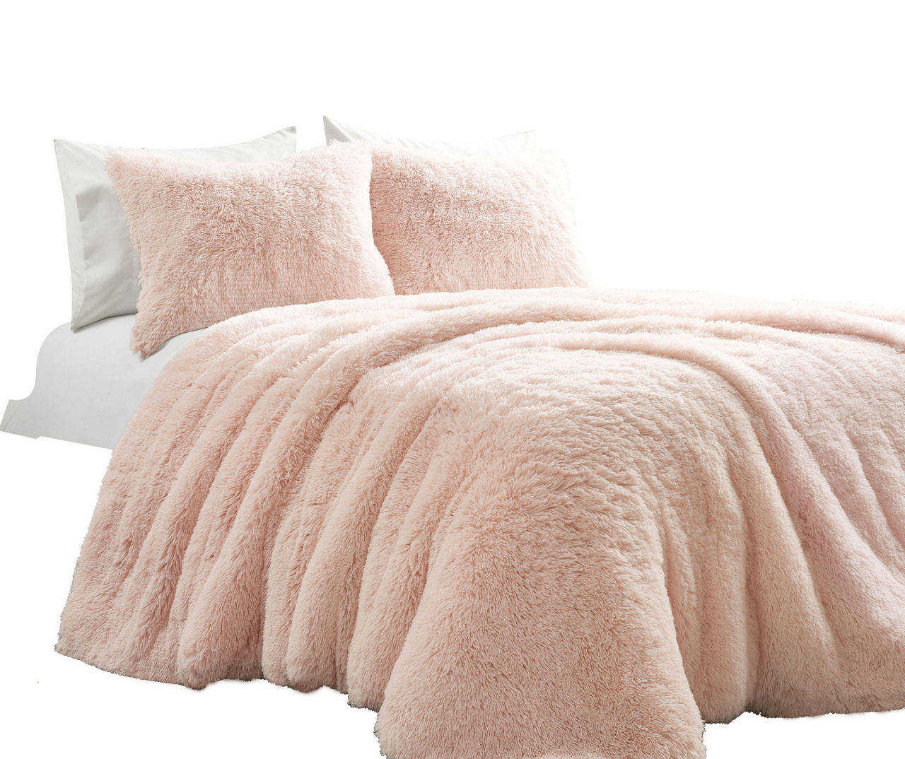 Emma Blush Faux Fur Full/Queen 3-Piece Comforter Set