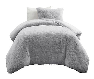 Emma Light Gray Faux Fur Twin XL 2-Piece Comforter Set