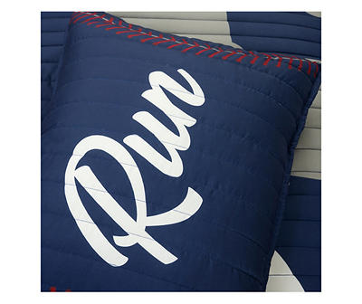 Navy & Gray Baseball Reversible Full/Queen 5-Piece Quilt Set
