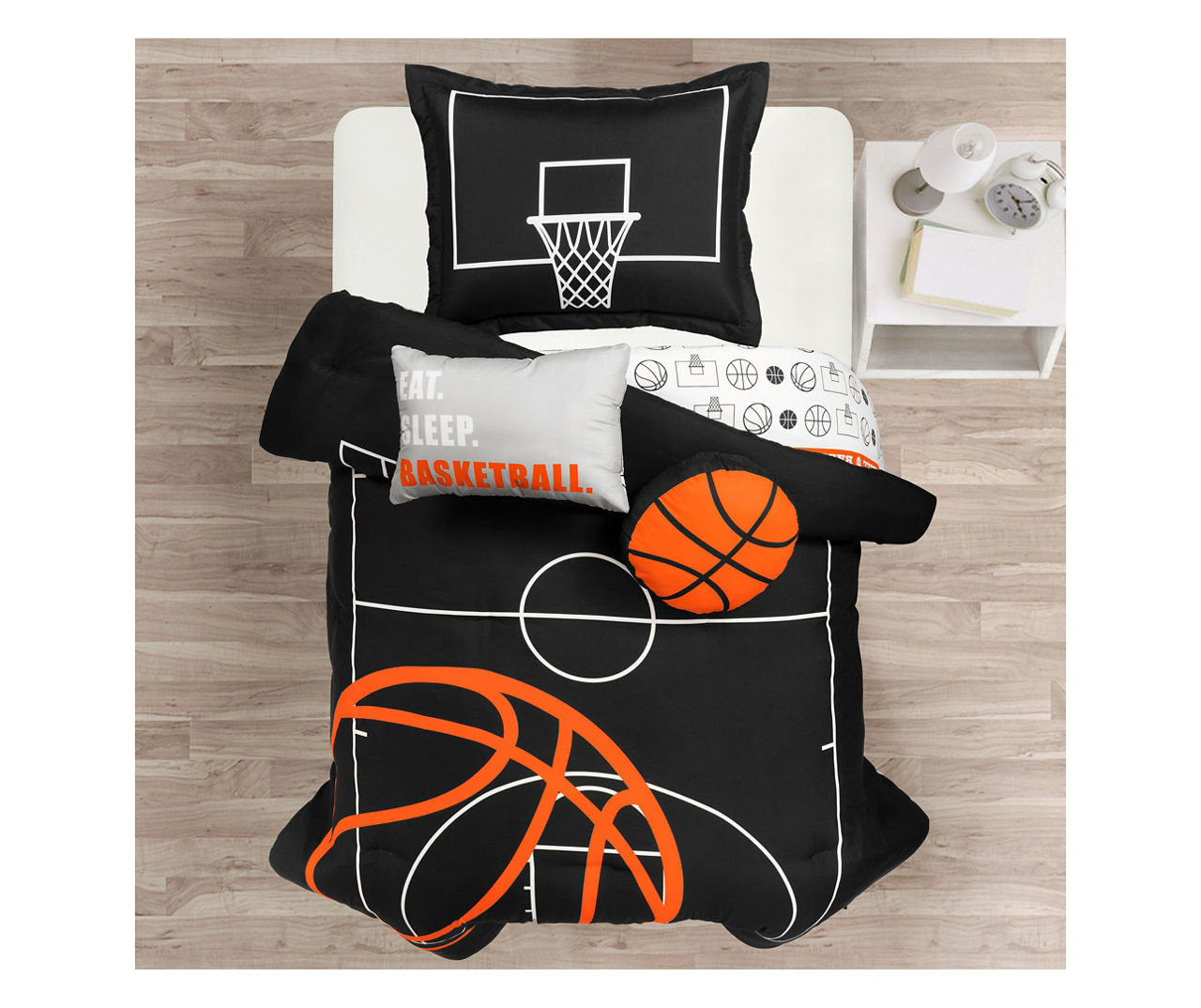 Black & Orange Basketball Reversible Twin 4-Piece Comforter Set