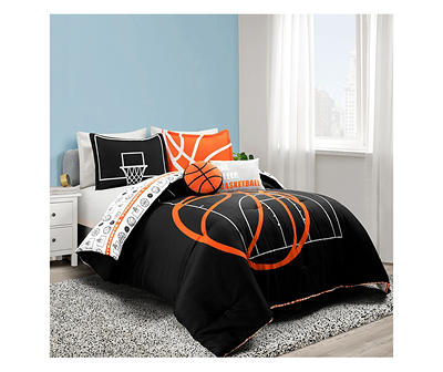 Black & Orange Basketball Reversible Full/Queen 5-Piece Comforter Set