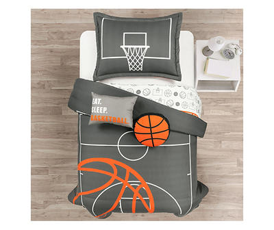 Charcoal Basketball Reversible Twin 4-Piece Comforter Set