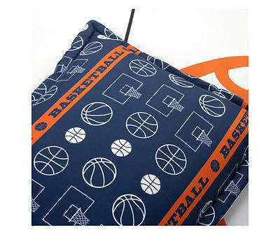 White & Navy Basketball Reversible Twin 4-Piece Comforter Set