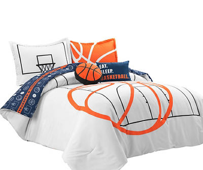 White & Navy Basketball Reversible Full/Queen 5-Piece Comforter Set