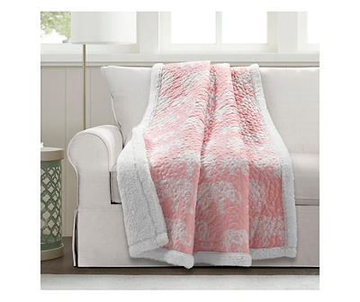 Blush & White Elephant Parade Quilted Sherpa Throw, (50" x 60")