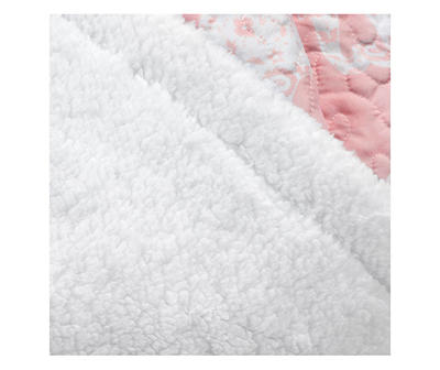 Blush & White Elephant Parade Quilted Sherpa Throw, (50" x 60")