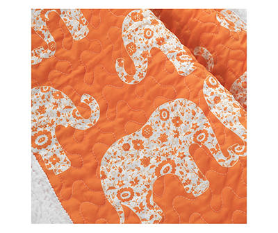 Orange & White Elephant Parade Quilted Sherpa Throw, (50" x 60")