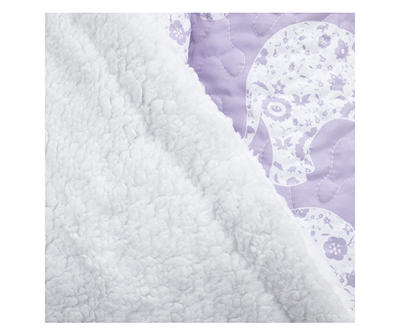 Purple & White Elephant Parade Quilted Sherpa Throw, (50" x 60")