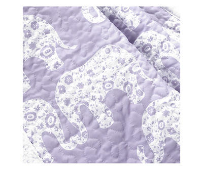 Purple & White Elephant Parade Quilted Sherpa Throw, (50" x 60")
