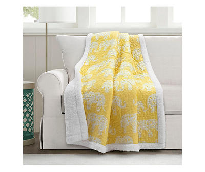 Yellow & White Elephant Parade Quilted Sherpa Throw, (50" x 60")