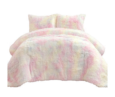 Emma Rainbow Tie-Dye Faux Fur Full/Queen 3-Piece Comforter Set