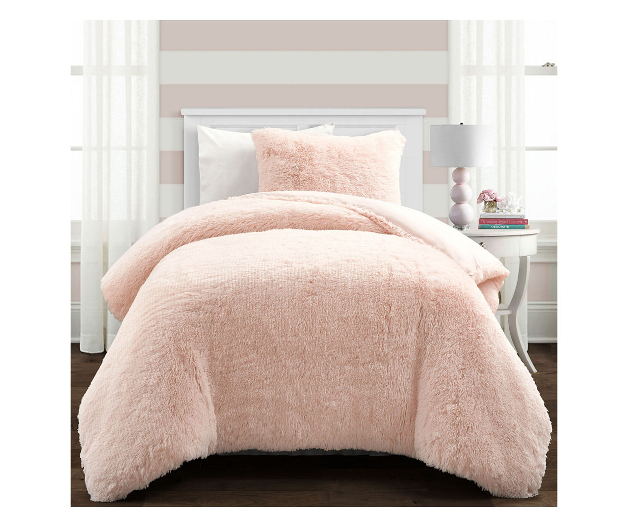 Emma Cozy Ultra Soft Rainbow Faux Fur Comforter Set, Lush Decor