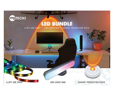 LED Light Strip, Bar & Sunset Projector Puck Bundle