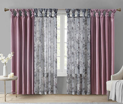 Fleur Gray Floral Tab-Top Voile Curtain Panel, (84")
