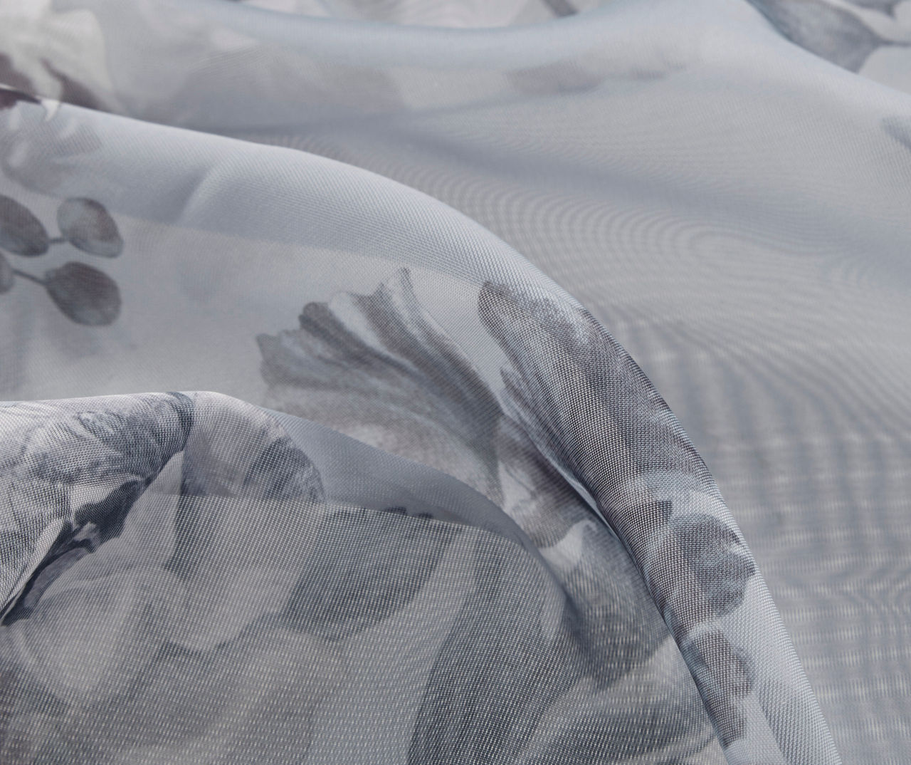 Fleur Gray Floral Tab-Top Voile Curtain Panel, (84")