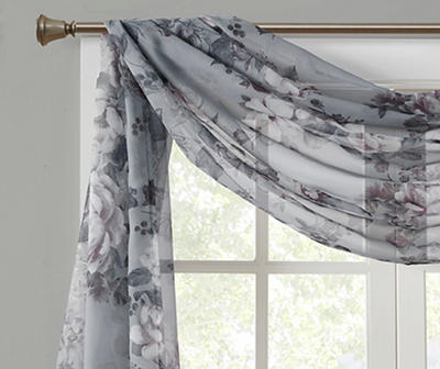 Fleur Gray Floral Voile Curtain Scarf, (216")