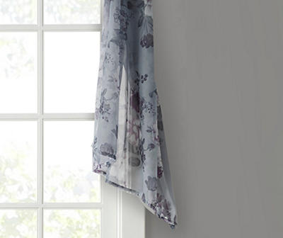 Fleur Gray Floral Voile Curtain Scarf, (144")