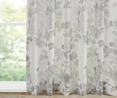 Fleur White Floral Rod Pocket Voile Curtain Panel, (84")
