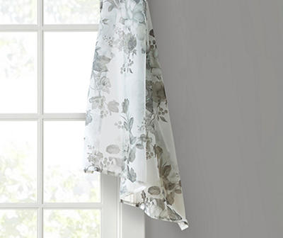 Fleur White Floral Voile Curtain Scarf, (144")