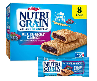 Nutri-Grain Fruit and Veggie Soft Baked Breakfast Bars, Blueberry and Beet, 9.8 oz, 8 Count
