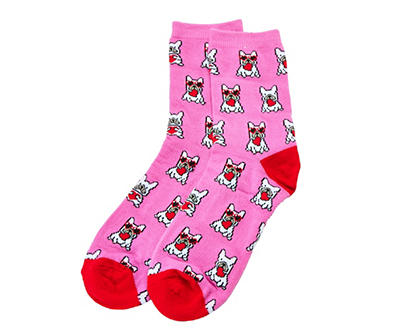 Women's Pink Valentine's French Bulldogs Crew Socks