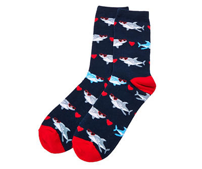 Men's Navy Valentine's Sharks Crew Socks