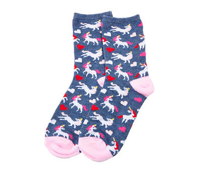 Kids' Heather Gray Valentine's Unicorn Socks