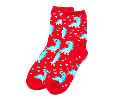 Kids' Red Valentine's Dinosaur Crew Socks