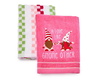 "Gnome Other" Azalea Pink & White 2-Piece Kitchen Towel Set