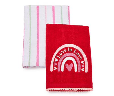 "Love Is Love" Salsa Red & White 2-Piece Kitchen Towel Set