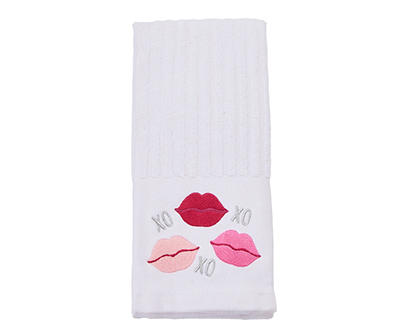 Bright White & Pink Lips Embroidered Kitchen Towel
