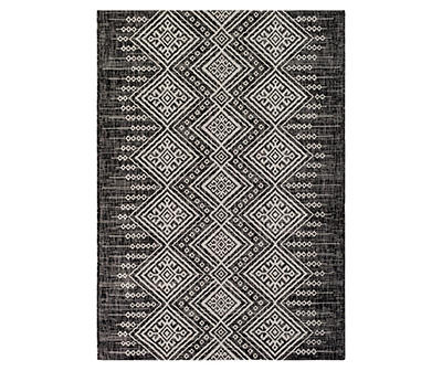 Eagen Black & White Geometric Outdoor Area Rug, (5' x 7')