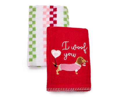 "I Woof You" Salsa Red & White 2-Piece Kitchen Towel Set