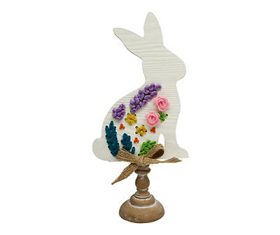 Floral Embroidered Bunny Pedestal Tabletop Decor