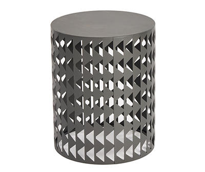17.9" Gray Triangle Pattern Metal Drum Garden Table