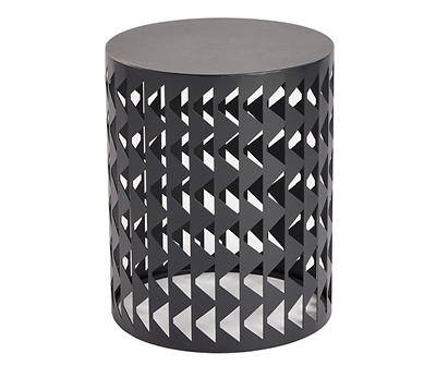 15.9" Black Triangle Pattern Metal Drum Garden Table