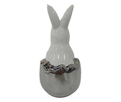 White Bunny in Egg Ceramic Tabletop Decor