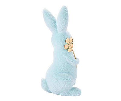 Blue Flocked Bunny Figurine