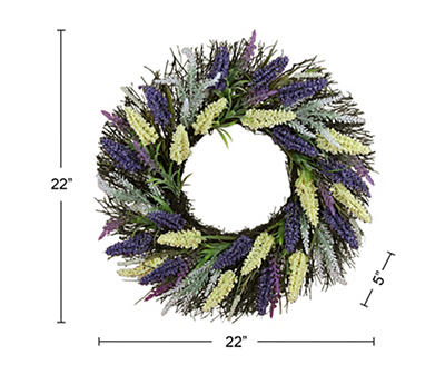 22" Purple, Cream & White Heather Wreath