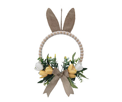 15" Floral Bunny Wood Hoop Wreath