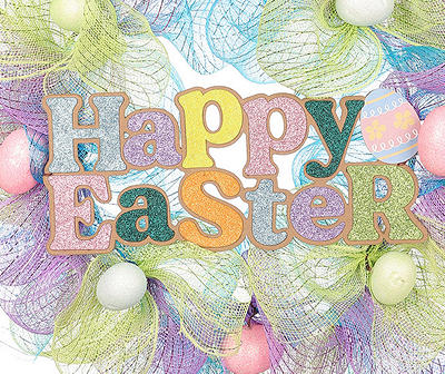 20" Happy Easter Egg & Mesh Ribbon Wreath