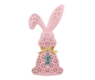 "Easter" Pink Metal Bunny Tabletop Decor